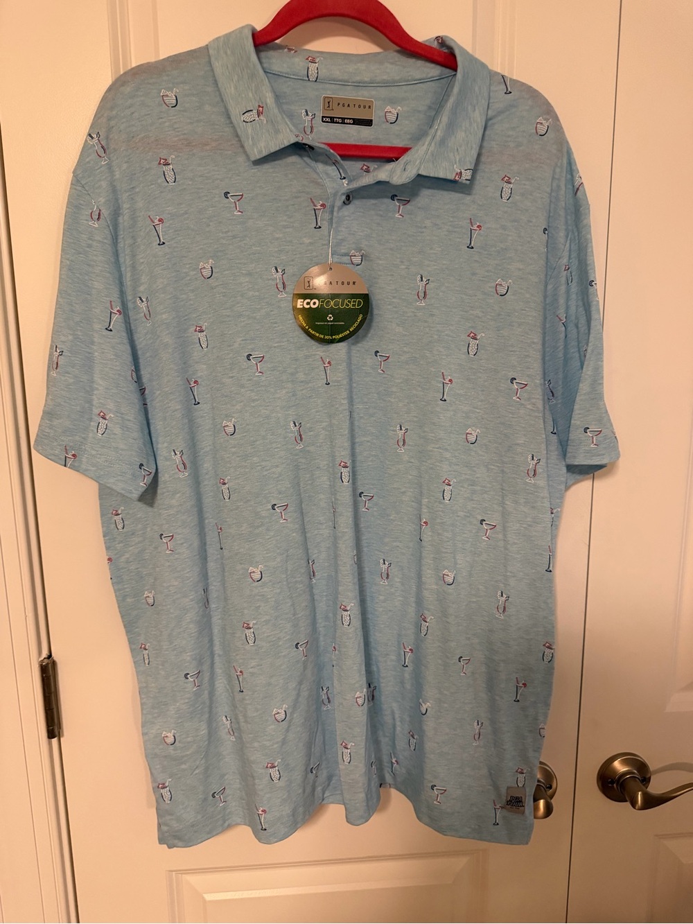 PGA Tour Men’s Light Blue Polo with Cocktail Print XXL NWT